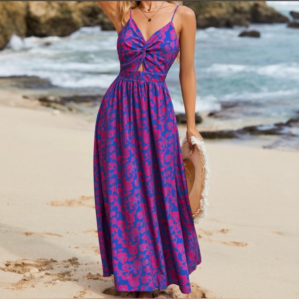 Purple and Blue Sleeveless Spaghetti Strap Sundress